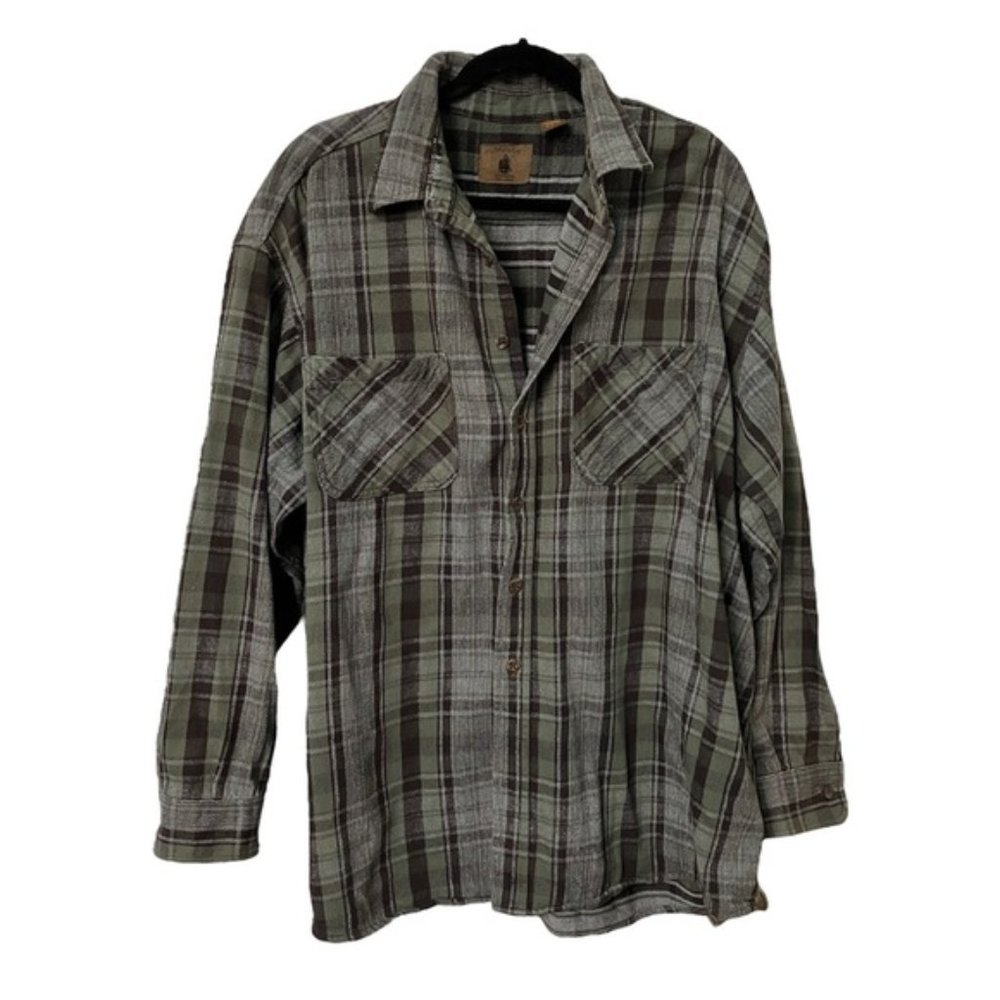 St. Johns Bay Green Plaid Woven Button Front Over Shirt